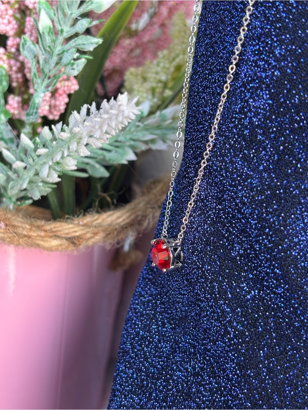 Park Lane Impression Red Crystal Solitaire Necklace Silver Setting Dainty Chain - Picture 6 of 9